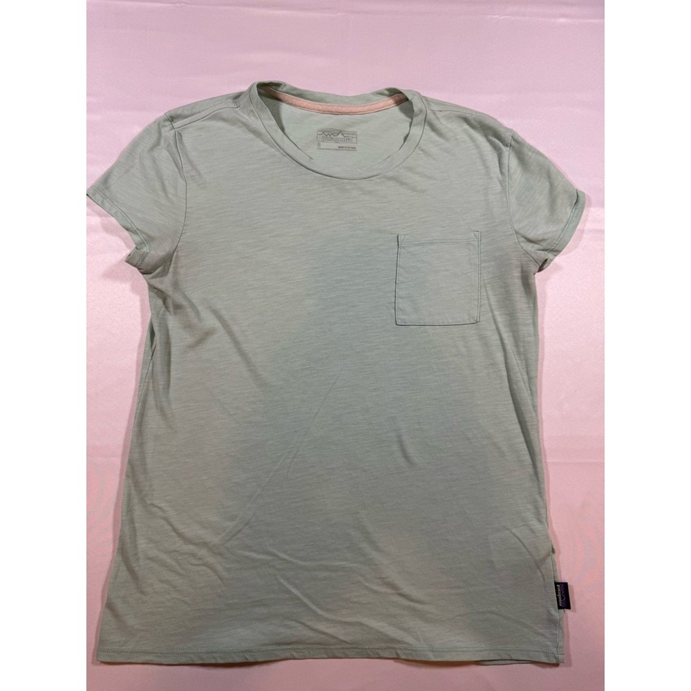 Patagonia Womens Mainstay Pocket Tee S Small Greyling Green Cotton Poly T-Shirt